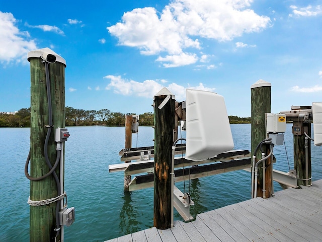 view of dock with a water view