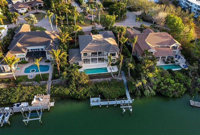 aerial view with a water view