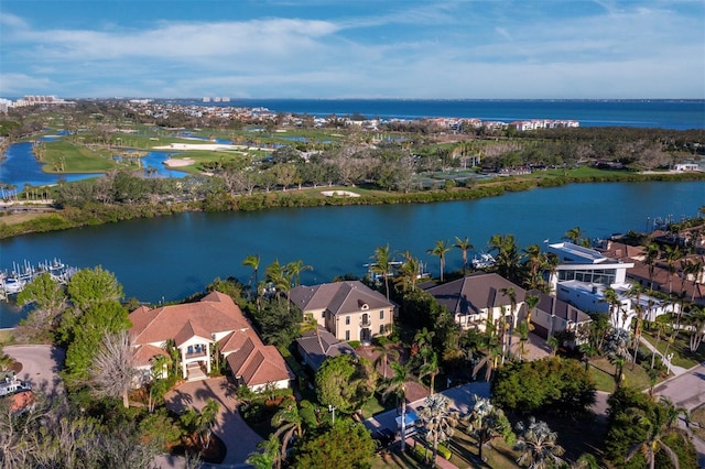 aerial view with a water view