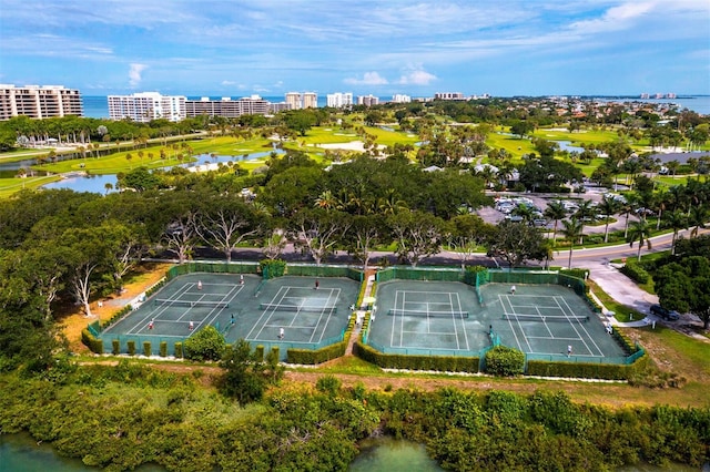 bird's eye view featuring a water view