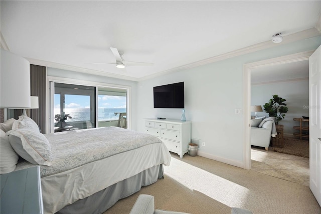 6140 Midnight Pass Rd Unit 407, Sarasota, FL 34242 - carpeted bedroom featuring ceiling fan and crown molding