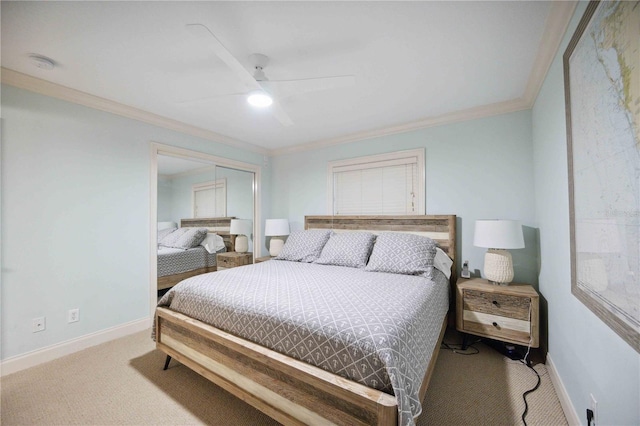 6140 Midnight Pass Rd Unit 407, Sarasota, FL 34242 - carpeted bedroom featuring ceiling fan, crown molding, and a closet
