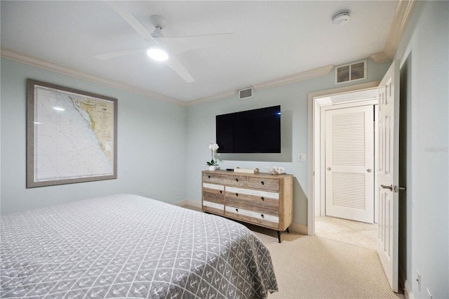 6140 Midnight Pass Rd Unit 407, Sarasota, FL 34242 - carpeted bedroom featuring ceiling fan and ornamental molding