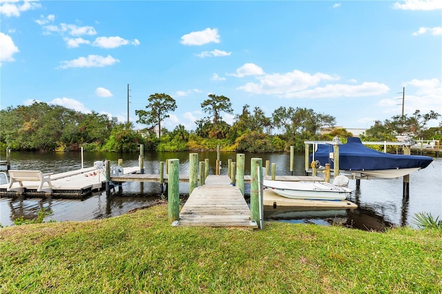 view of dock with a water view