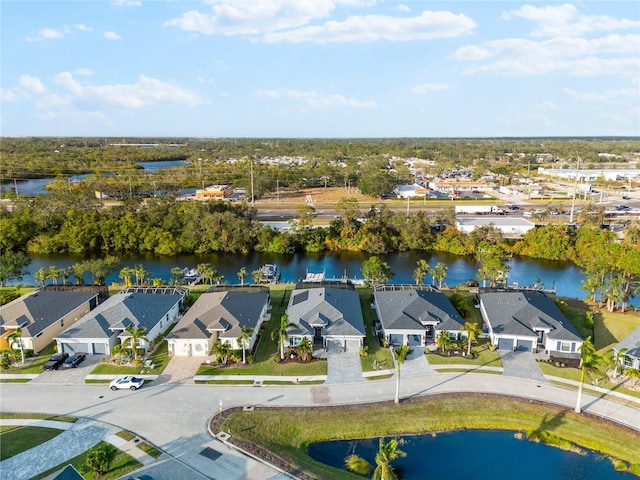 aerial view with a water view