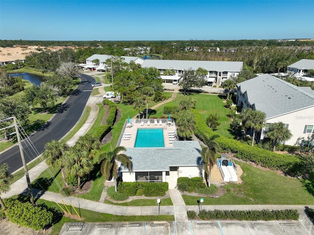 aerial view with a water view