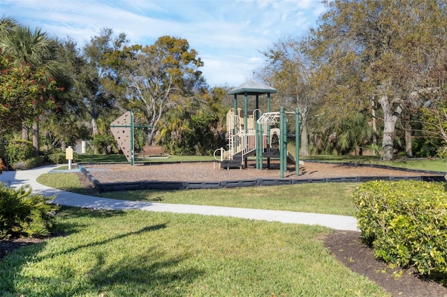 view of jungle gym with a yard