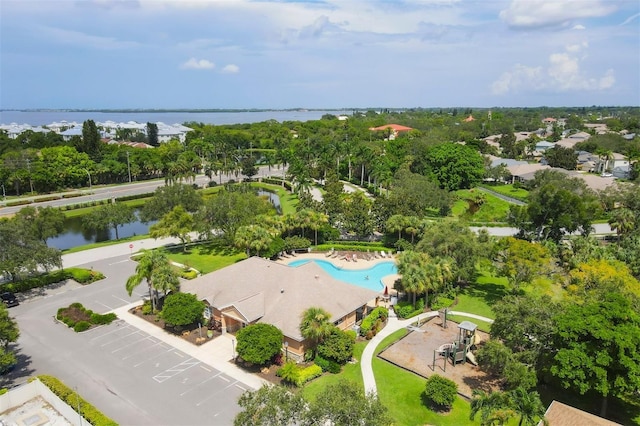 aerial view featuring a water view