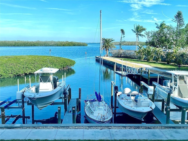 view of dock with a water view