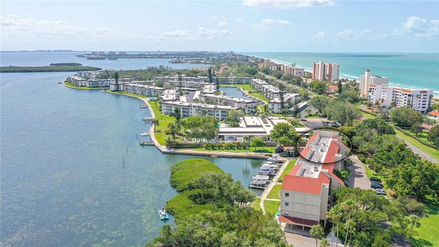 bird's eye view featuring a water view