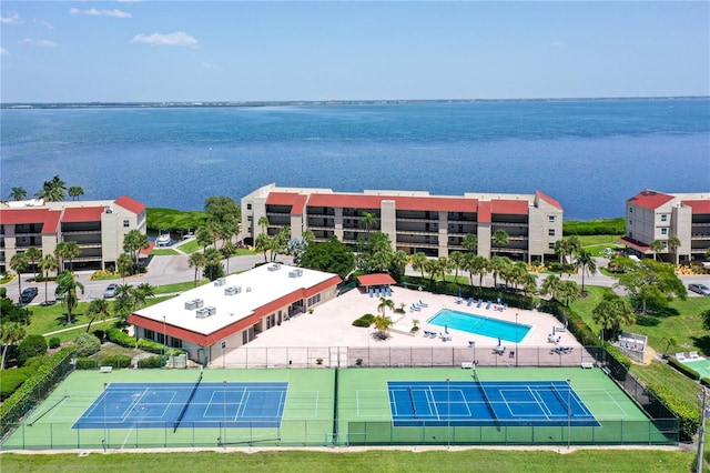 aerial view featuring a water view