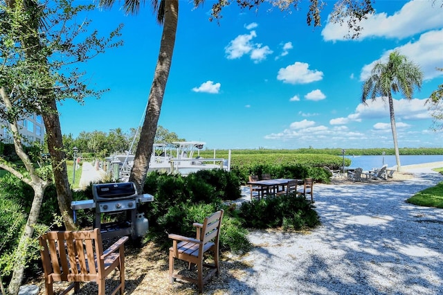 view of yard with a water view