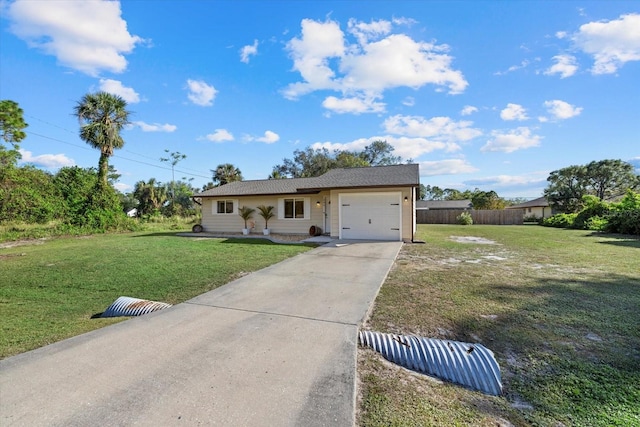 ranch-style house with a front lawn and a garage