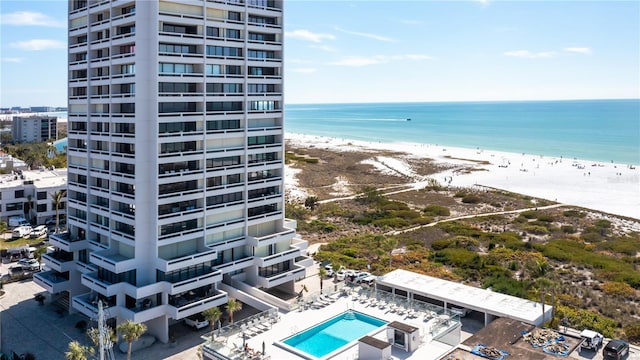 exterior space with a view of the beach and a water view