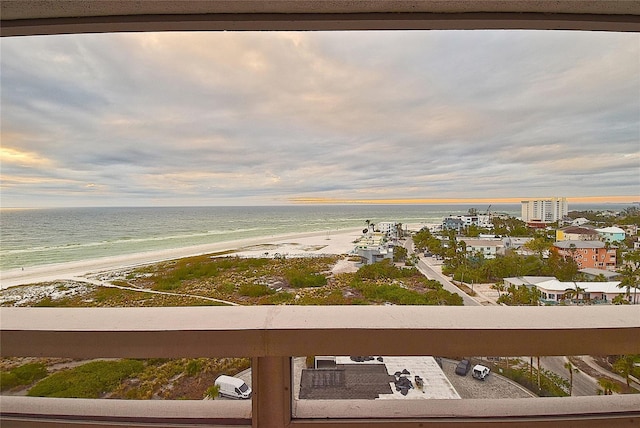 property view of water featuring a view of the beach