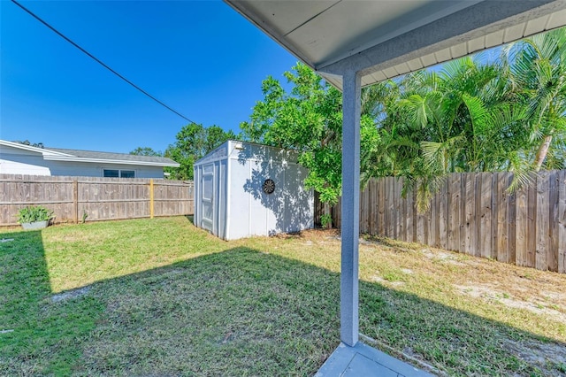 view of yard with a storage shed