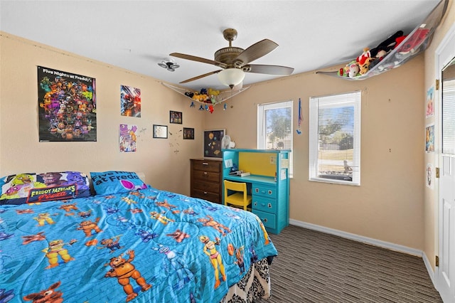 bedroom featuring carpet and ceiling fan