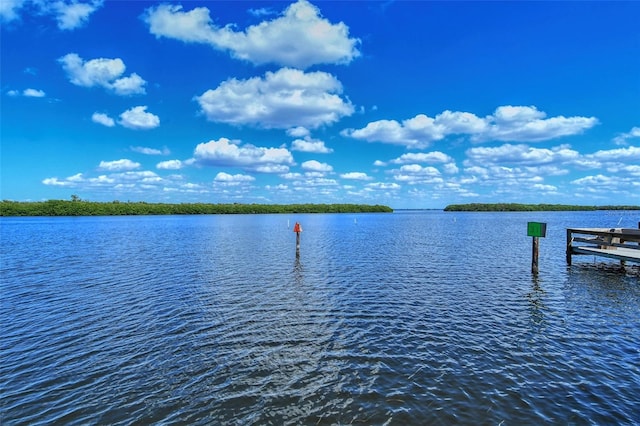 property view of water featuring a boat dock