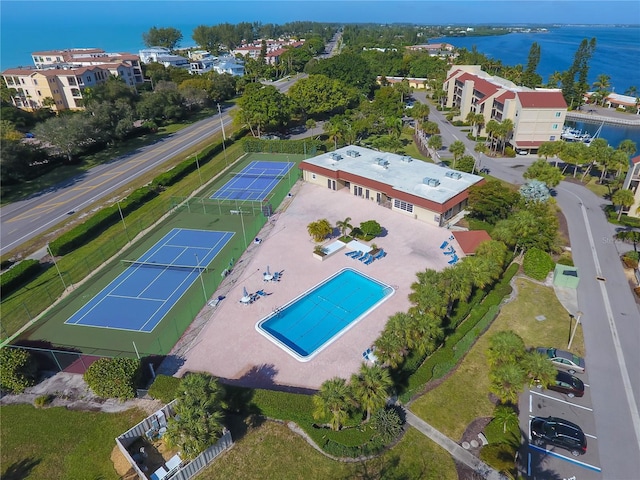 aerial view with a water view