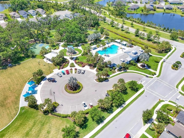 aerial view featuring a water view