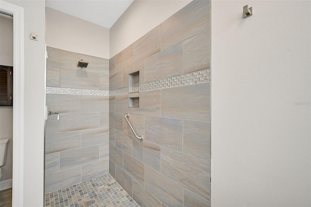 bathroom with toilet and tiled shower