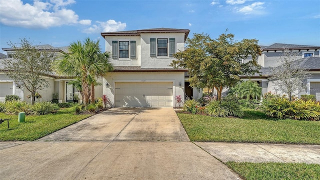 5548 Summit Gln, Bradenton, FL 34203 - view of front of home with stucco siding, a garage, driveway, and a front yard