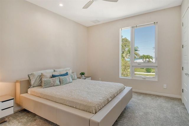 bedroom with carpet floors and ceiling fan