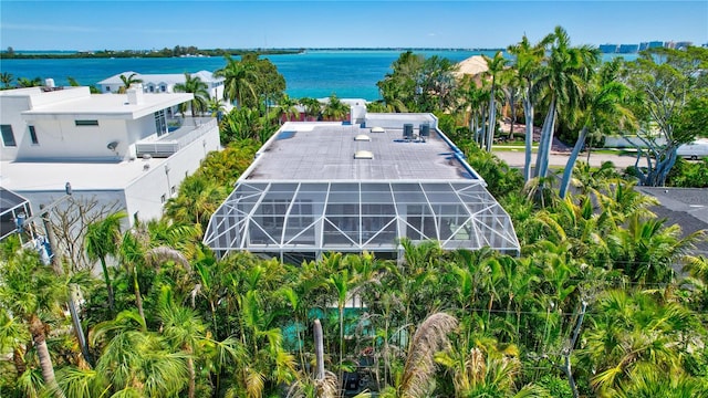 aerial view featuring a water view