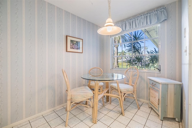 dining area with light tile patterned floors