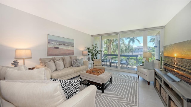 living room with floor to ceiling windows