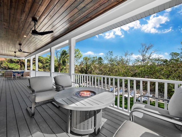 wooden deck with ceiling fan