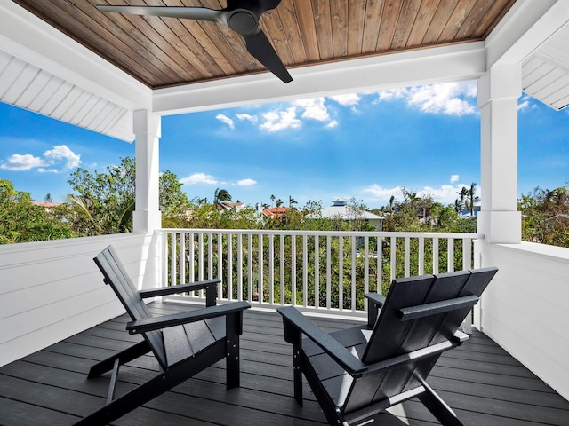 wooden deck with ceiling fan