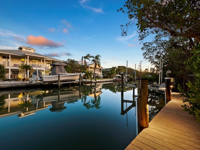 view of dock with a water view