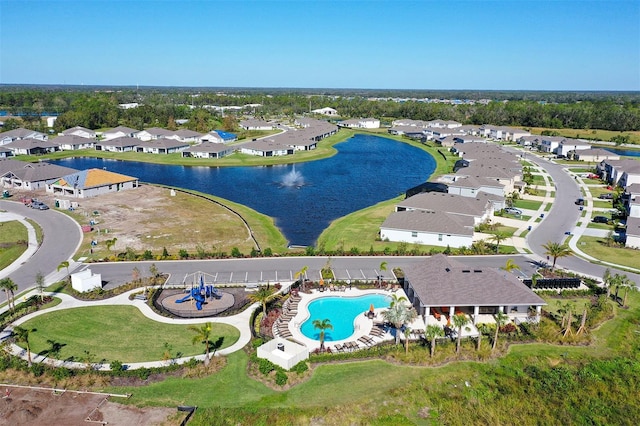 aerial view with a water view