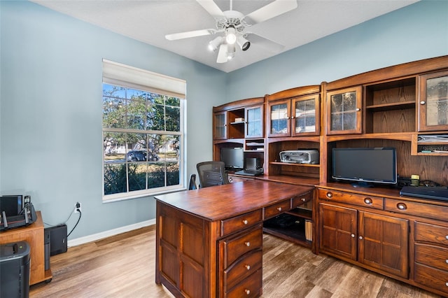 office area featuring ceiling fan and wood-type flooring