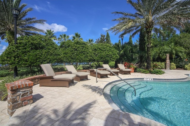 view of swimming pool with a patio area