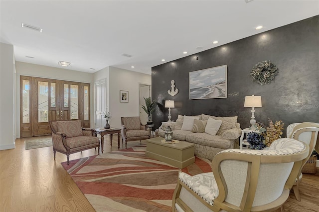 living room featuring light hardwood / wood-style flooring