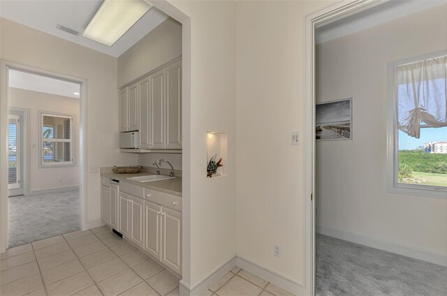 interior space with sink and light carpet