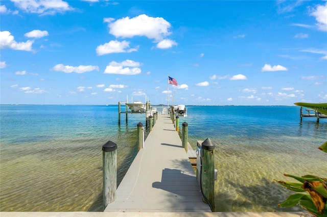 view of dock with a water view