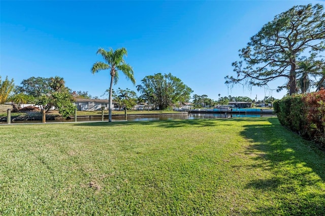 view of yard with a water view