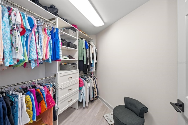 spacious closet with light hardwood / wood-style floors