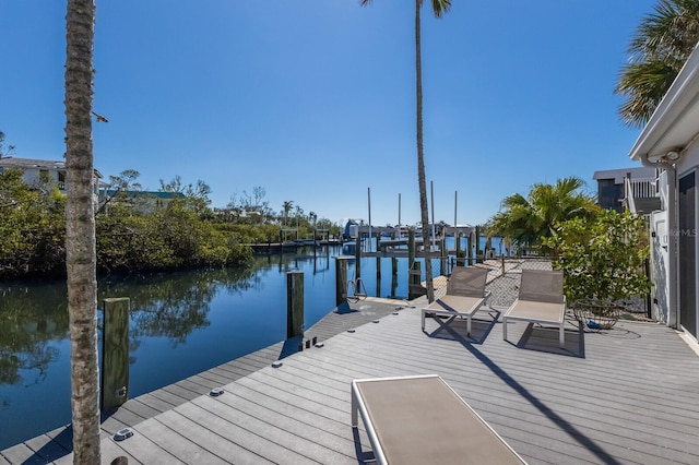 dock area with a water view