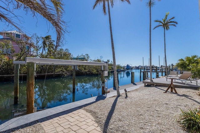 view of dock with a water view