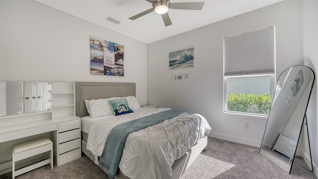 bedroom with carpet floors and ceiling fan