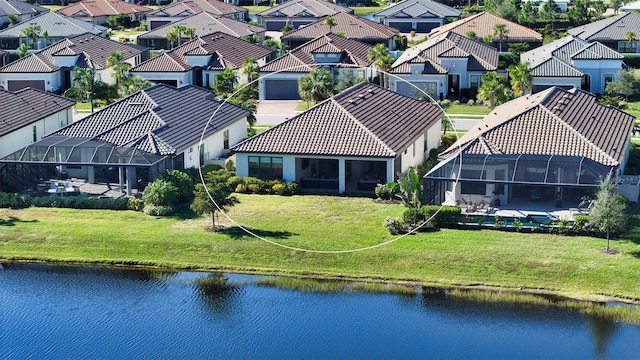 aerial view with a water view