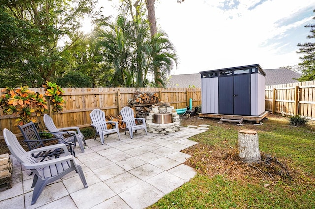 view of patio / terrace with a storage unit