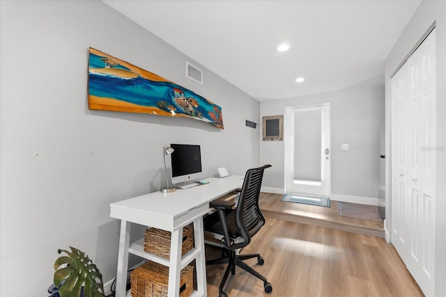 home office featuring light wood-type flooring