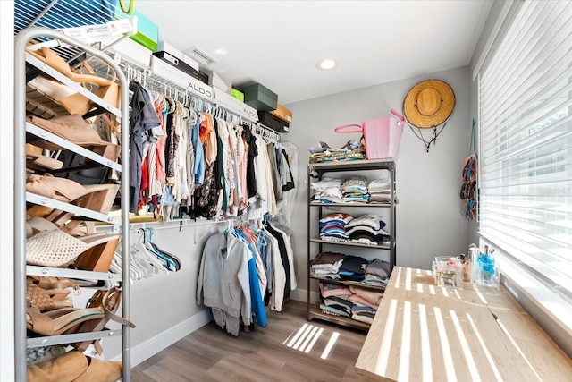 walk in closet featuring wood-type flooring