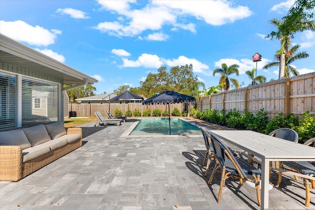 view of pool featuring an outdoor hangout area and a patio area