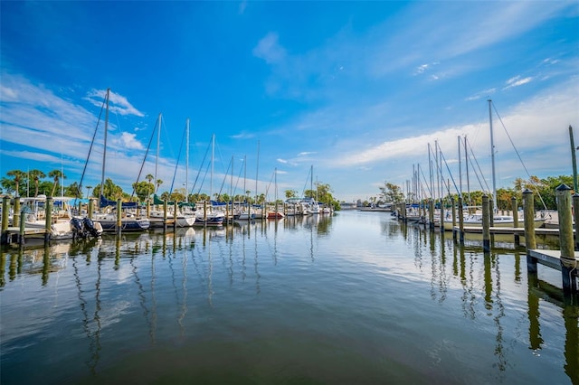 view of dock with a water view